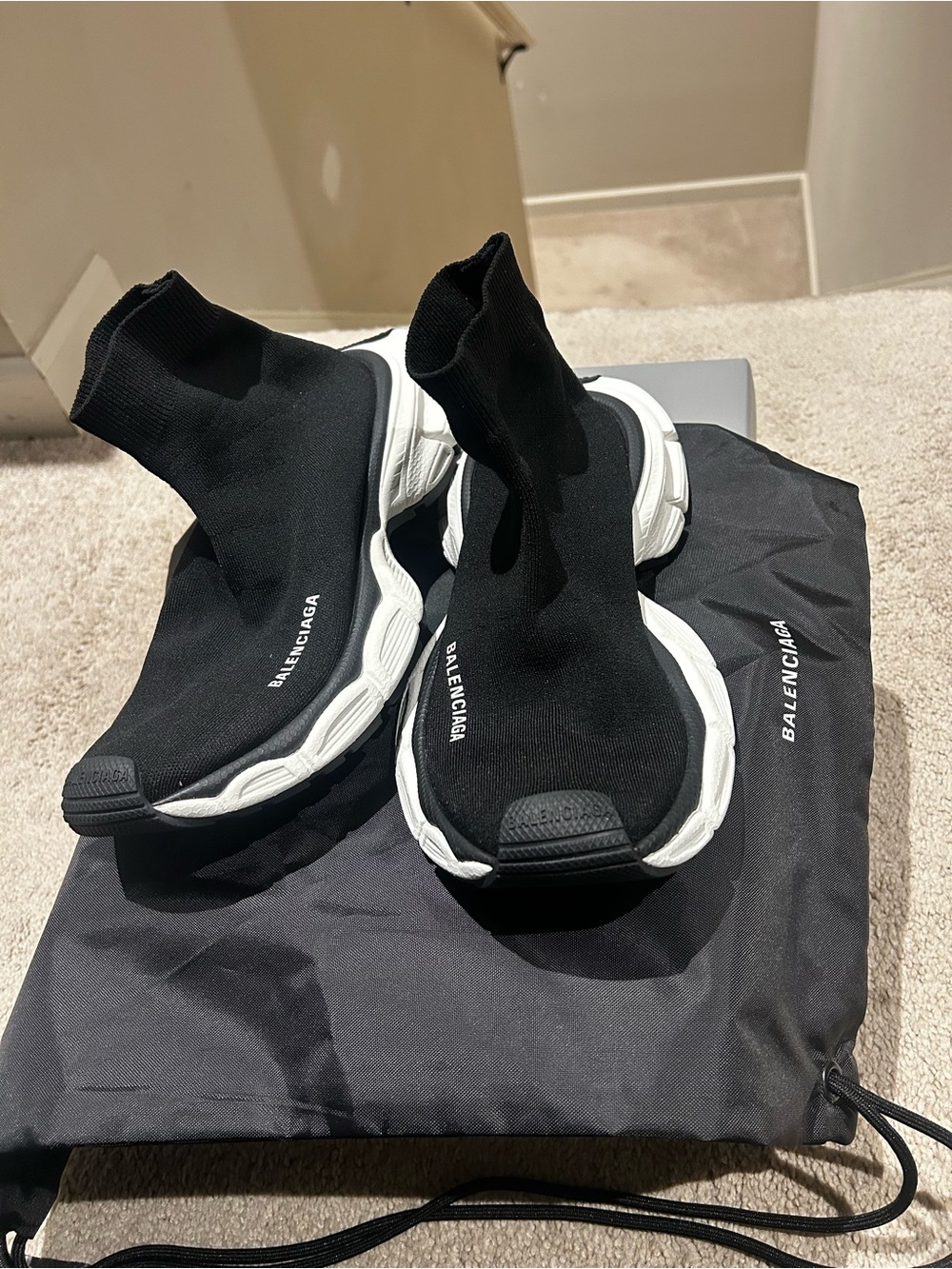 Balenciaga Black and White Speed Trainer Sock Sneakers